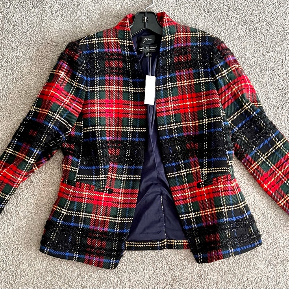 J. CREW GOING-OUT BLAZER IN LUREX® STEWART TARTAN (NWT)